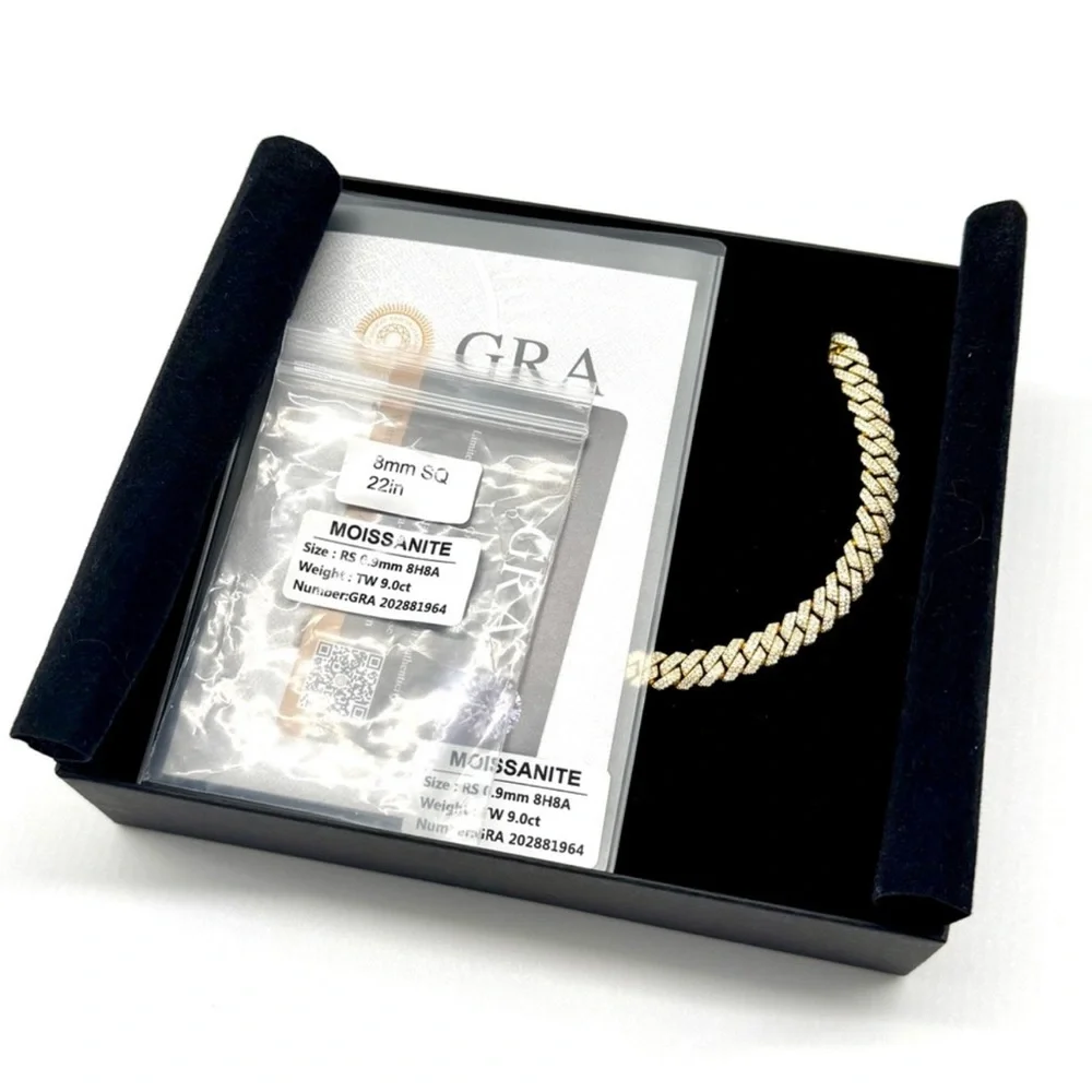18k Gold Plated, 925 Silver, 9.OCTW Moissanite Square Miami Cuban Chain - Picture 6 of 6